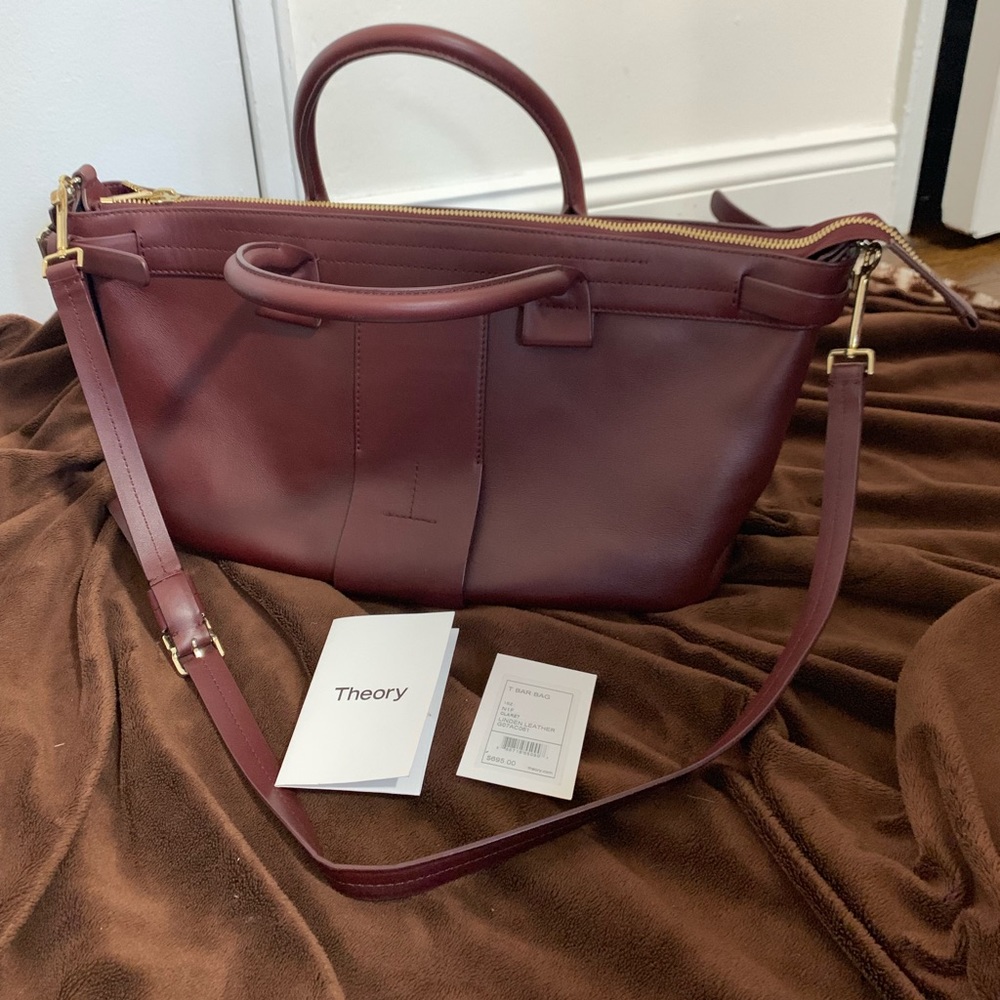 Theory T Bar Cognac Linden Leather satchel